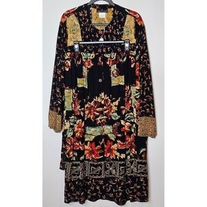 Carole Little Vintage 2 Piece Skirt/Top Set Black Floral Rayon Size L 14 16